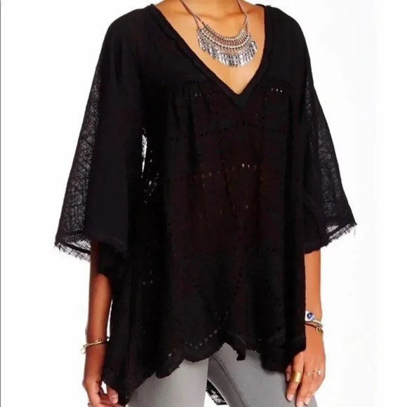 Free People Boho Peasant Top Blouse Shirt Summer Loving Slouchy Oversized Lace - Picture 4 of 9